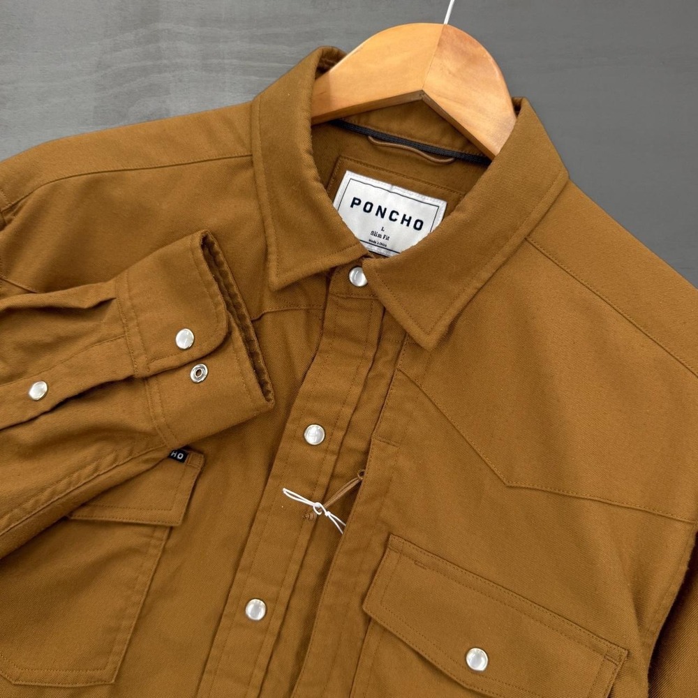 Poncho Outdoors Western Shirt Brown Slim Fit Pearl Snap Long Sleeve Large